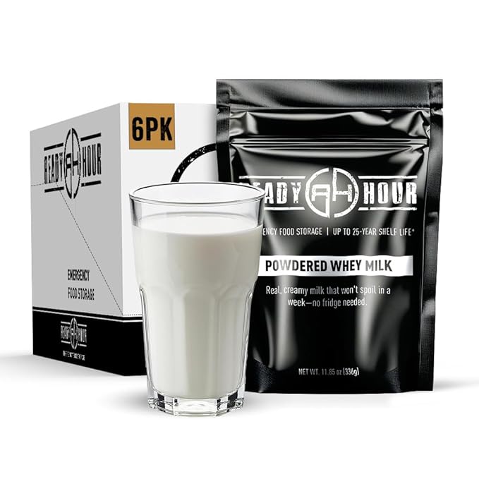 Ready Hour Powdered Whey Milk Case Pack (96 Servings), Powdered Milk In Bulk, Freeze-Dried Food, Emergency Preparedness Kits, Emergency Milk Powder, Long-Term Storage, Long Shelf Life Food