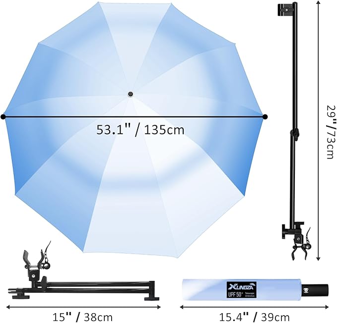 UPF 50+ Beach Umbrella with Adjustable Universal Clamp