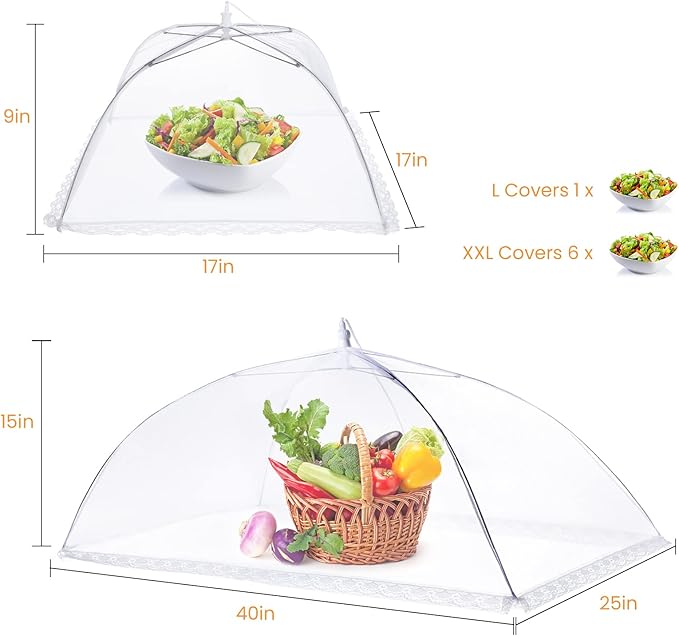 Food Covers for Outside - 1 Extra Large (40 x 25 in) & 4 Large (17 x 17 in) Food Tents/Food Covers for Outdoors Mesh Screen, Picnic Pool Party Supplies, Pop-Up and Collapsible