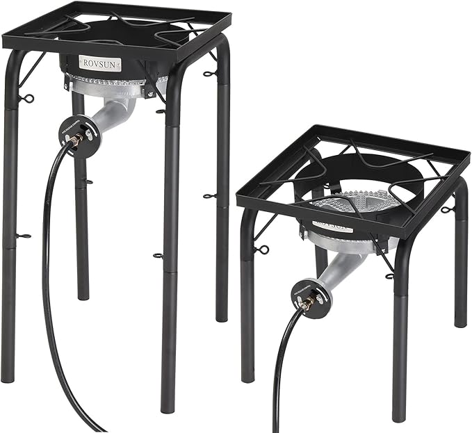 ROVSUN 200,000 BTU Powerful Propane Burner, High Pressure Portable Single Gas Stove Cooker with Adjustable Height & 20psi Regulator for Outdoor Camp Cooking Home Brewing Turkey Frying Maple Syrup Boil