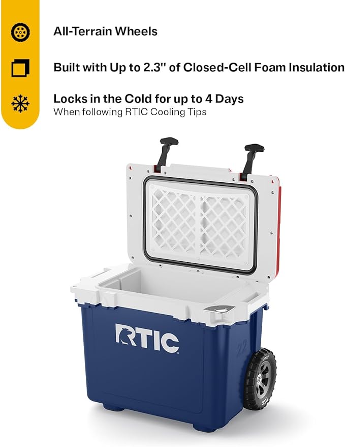 RTIC 22 QT Ultra-Light Wheeled Cooler with Handle, Hard Insulated Portable Ice Chest Box for Beach, Drink, Beverage, Camping, Picnic, Fishing, Boat, Barbecue