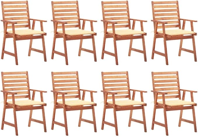Patio Dining Chairs ,Outdoor Chairs,Coffee Chair,Study Chair,Bistro Chair,Fishing Chairs,Camp Chair,Garden Chairs,for Deck, poolside,Camping,Beach,Campsite,8 pcs with Cushions Solid Acacia Wood