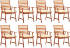 Patio Dining Chairs ,Outdoor Chairs,Coffee Chair,Study Chair,Bistro Chair,Fishing Chairs,Camp Chair,Garden Chairs,for Deck, poolside,Camping,Beach,Campsite,8 pcs with Cushions Solid Acacia Wood