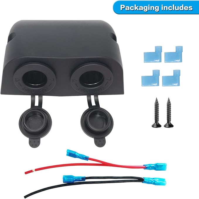 12-24 V Multi-functional Dual Hole Tent Socket Dual Cigarette Lighter Splitter Power Socket Female Power Outlet Adapter Waterproof Socket Combination for Portable Auto Electronic Devices