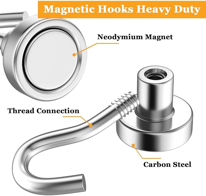 30Pcs Super Strong Magnetic Hooks, 25lbs Magnetic Hook Heavy Duty for Hanging, Rare Earth Neodymium Magnet Hooks, for Cruise Ship Camping Grill Kitchen Fridge Garage Wall