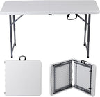 ZenStyle 4 ft Folding Table, 48x24 Inch White Portable Plastic Table, Height Adjustable & Lightweight for Indoor Outdoor Use, Camping, Parties, Events, Dining