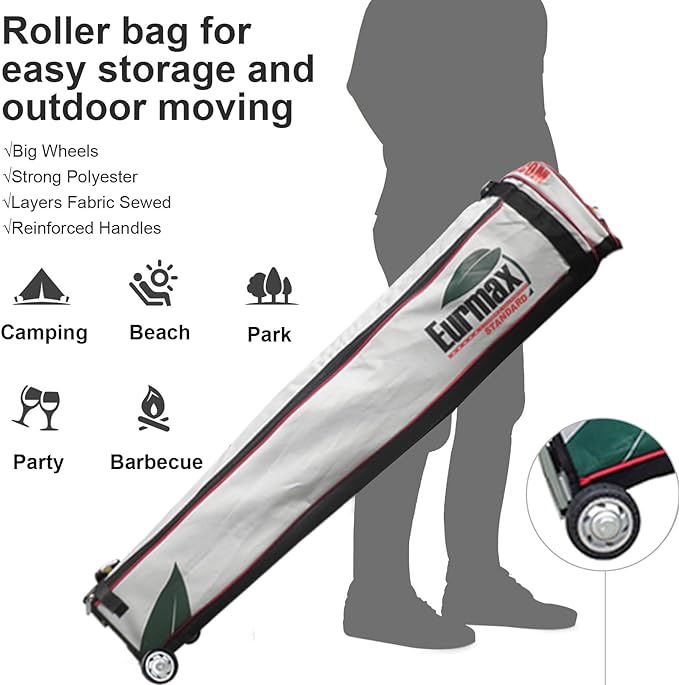 Eurmax USA Standard 10x10ft Patio Pop Up Canopy Tent for Outdoor Events Commercial Instant Canopies with Heavy Duty Roller Bag,Bonus 4 Canopy Sand Bags (Kelly Green)