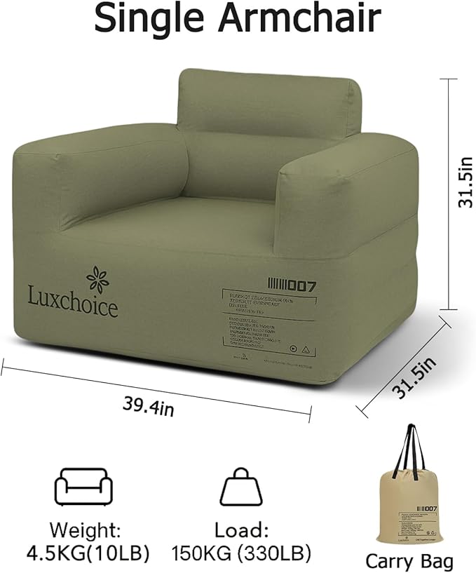 Inflatable Couch with Built-in Cordless Rechargeable Pump Durable Blow Up Sofa Chair Portable Camping Couch Waterproof Inflatable Furniture for Outdoor Beach Home Festivals Backyard Party | Cordless Air Pump, Durable Fabric, Puncture Resistant, Easy In...