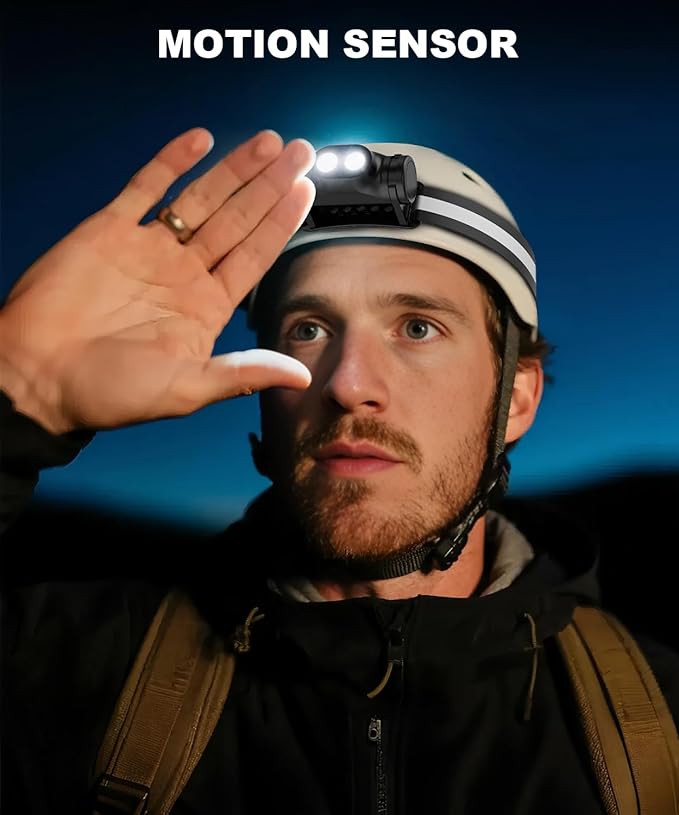 Rechargeable Running Headlamp, High Lumens Bright Head Lamp Led with Motion Sensor, 4 Modes, Magnet, Detachable Flashlight & Headband for Adult, Outdoor, Emergency, Hard Hat Light 2PC