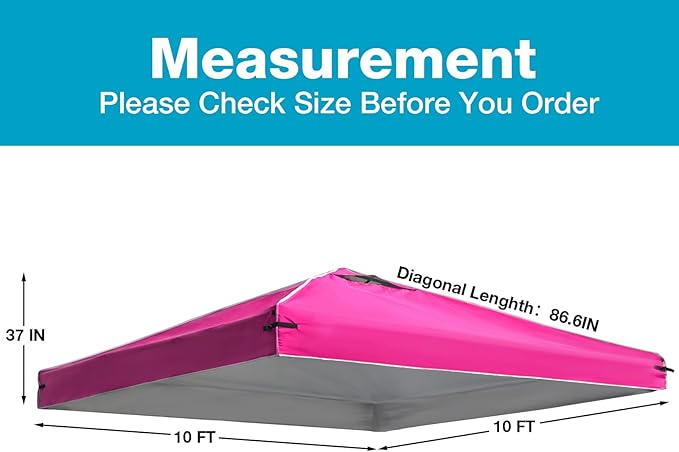 10x10 Canopy Replacement Top Cover with Air Vents for ez up Pop up Canopy Gazebo Tent with Adjustable Straps, Waterproof & Anti-UV for Outdoor Shade (Frame Not Included) (Pink)