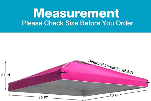 10x10 Canopy Replacement Top Cover with Air Vents for ez up Pop up Canopy Gazebo Tent with Adjustable Straps, Waterproof & Anti-UV for Outdoor Shade (Frame Not Included) (Pink)