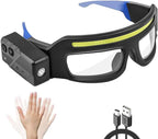LED Rechargeable Headlight Glasses – Motion Sensor & Touch Control 5 Modes, USB-C Light Up Eyewear 350-500lm IPX4 Waterproof for Running Camping Fishing Cycling Hiking (Blue)