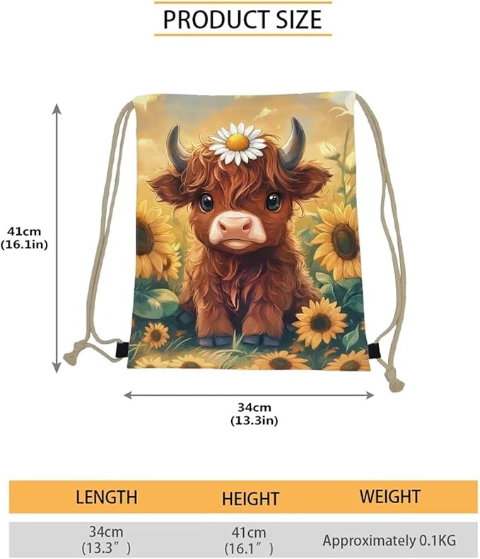 Upetstory Highland Cow Drawstring Backpack String Sports Bags Cinch Sackpack Training Gymsack Travel Beach Storage Pouch for Outdoor Hiking Cycling Running Holiday Outift