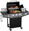 3 Burner Propane Gas Grill with Side Burner, 40,000 BTU Output Propane Grill, Outdoor Gas BBQ Grill with Stainless Steel Grates, Outdoor Cooking for Patio, Camping, Backyard