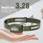 SUNREI Rechargeable Headlamp, Red Led Headlamp, 2200mAh Battery, Motion Sensor, Stepless Dimming, IPX6 Waterproof, 6 Light Modes, Type-C, Lightweight Outdoor Headlamp for Camping, Hiking, Running