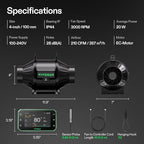 VIVOSUN T4 4" Inline Duct Fan & Temperature Humidity Controller, E42A+ WiFi-App Control AeroZesh Grow Tent Fan& Smart Thermostat, 210 CFM EC Motor Exhaust Fan for Heating Cooling, Greenhouse Accessory