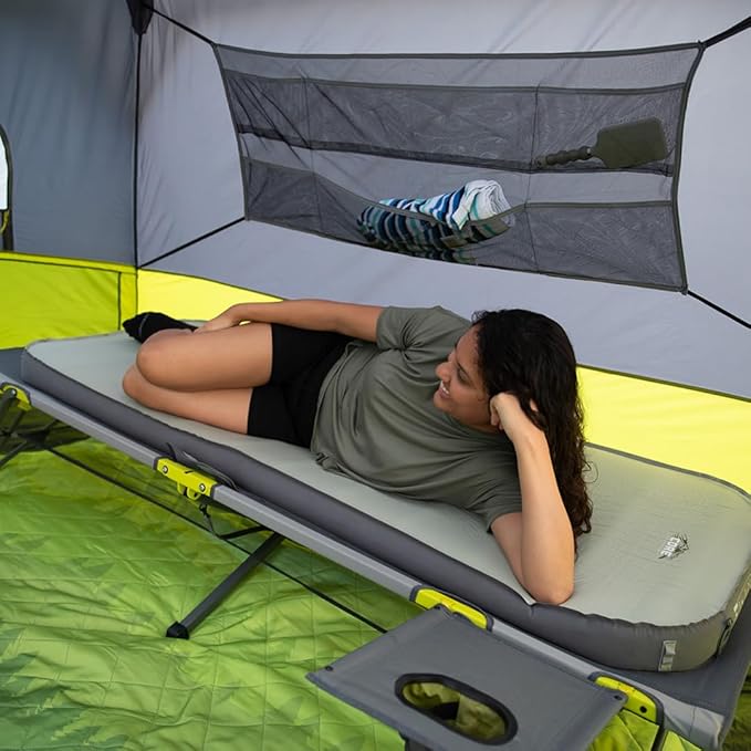 CORE Folding Camping Cot | Extra Wide Heavy Duty Camp Cot with Removable Side Table & Mesh Gear Loft | Folding & Portable Camp Bed with Carry Bag | Supports 300 lbs