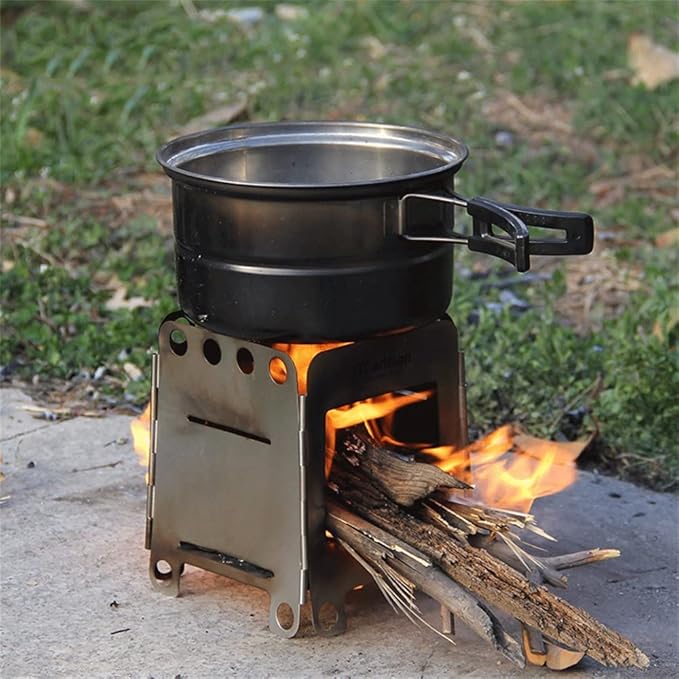 Outdoor Portable Camping Hiking Stainless Steel Card Wood Stove Wild Backpack Chain