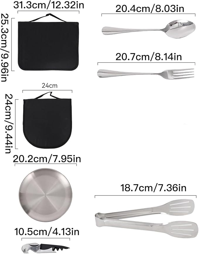 Portable Tableware Set, Stainless Steel Camping Utensils with Storage Bag for Outdoor Picnic Hiking