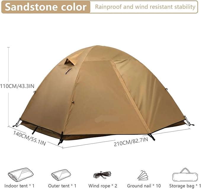 Camping Tent 2 Persons Portable Waterproof Backpacking Double-Layer Outdoor Hiking Travel Equipment