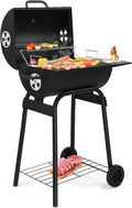 Outvita Barrel Charcoal Grill with Warming Rack, Outdoor BBQ Grill with Side Table with Nearly 268 Sq.In. Cooking Grid Area for Backyard Patio Picnic Parties Camping, Black