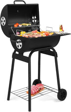 Outvita Barrel Charcoal Grill with Warming Rack, Outdoor BBQ Grill with Side Table with Nearly 268 Sq.In. Cooking Grid Area for Backyard Patio Picnic Parties Camping, Black