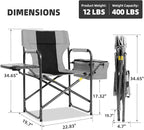 Director Camping Chair with Cooler Bag & Foldable Side Tray - 400lbs Heavy Duty Outdoor Folding Lawn Chair, Portable Camp Chair for Fishing/Backyard (Black & Gray)