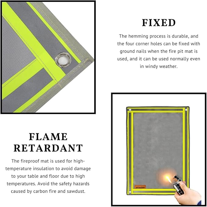 SoloWilder Wood Stove Mat 32" x 20" Fire Pit Grill Mat for Tent Stove Deck Patio Grass Lawn Campsite Insulation Protection