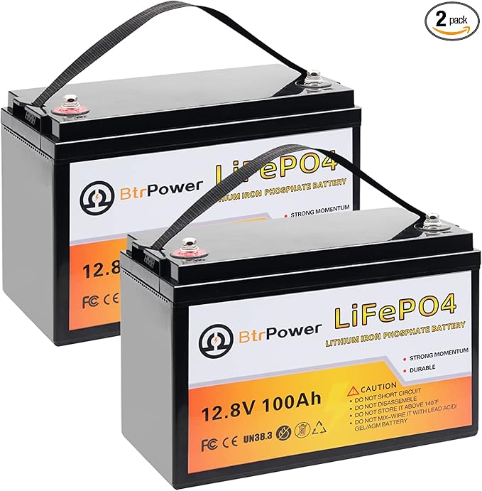 12V Lithium Battery,5000+ Deep Cycle LiFePO4 Battery with Built-in 100A BMS fit for Home Storage,Trolling Motor,RV,Off-Grid System,Solar Power System,Marine (2PACK-12V100AH)