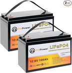 12V Lithium Battery,5000+ Deep Cycle LiFePO4 Battery with Built-in 100A BMS fit for Home Storage,Trolling Motor,RV,Off-Grid System,Solar Power System,Marine (2PACK-12V100AH)