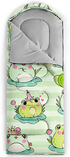 AILONEN Cute Frog Green Camping Sleeping Bag,Lightweight & Waterproof,3 Season Warm & Cool Weather,Travel Portable Compression with Compact Carrying Bag for Kids Girls Adults