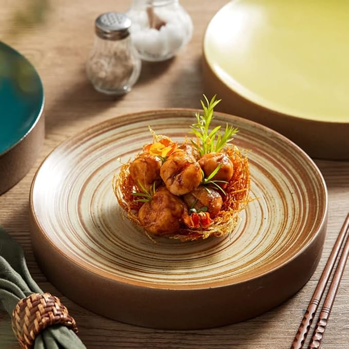 Camping Plates Dessert Plate Salad Plate Serving Plate Tray Stoneware Round Ceramic Dinner Plate Flat Dish Dish Cold Dish Tableware Decorative Plate(C,9 INCH)