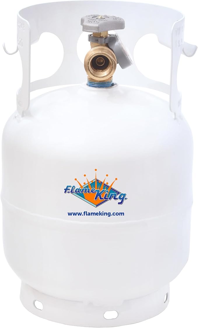Flame King YSN5LB-GAUGE 5lb Steel Propane Tank Cylinder with Gauge and OPD Valves for Grills and BBQs, Camping, Fishing, & Outdoor Activities, White