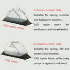 3F UL Gear Waterproof 1/2Person Camping Tent, Windproof Outdoor 3/4Seasons Tent, Portable Camping & Hiking Tent Shelter for Backpacking
