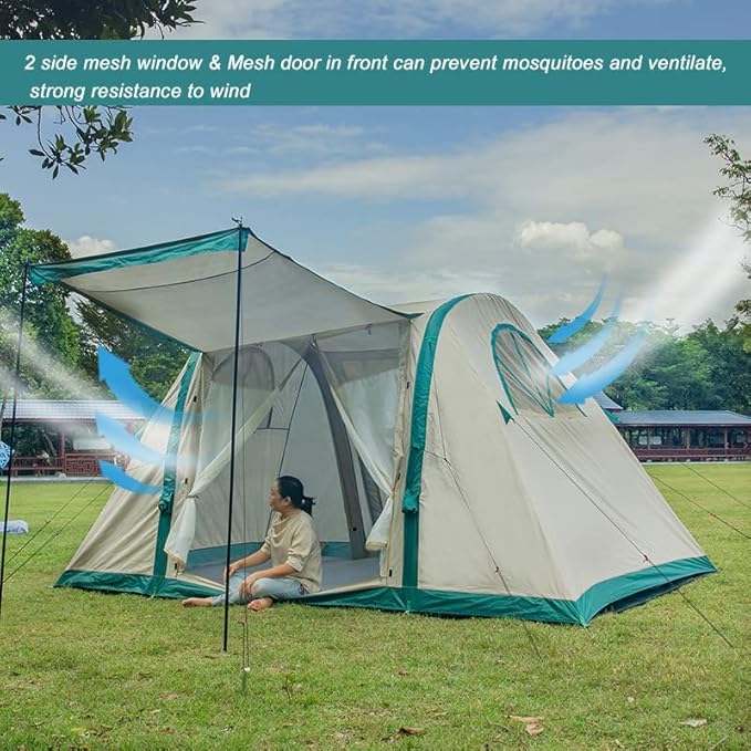Inflatable Tent Clamping Tent for 8-10 People Oxford Fabric Air Tent Waterproof Oversized Family Tent for Outdoor Camping and Glamping