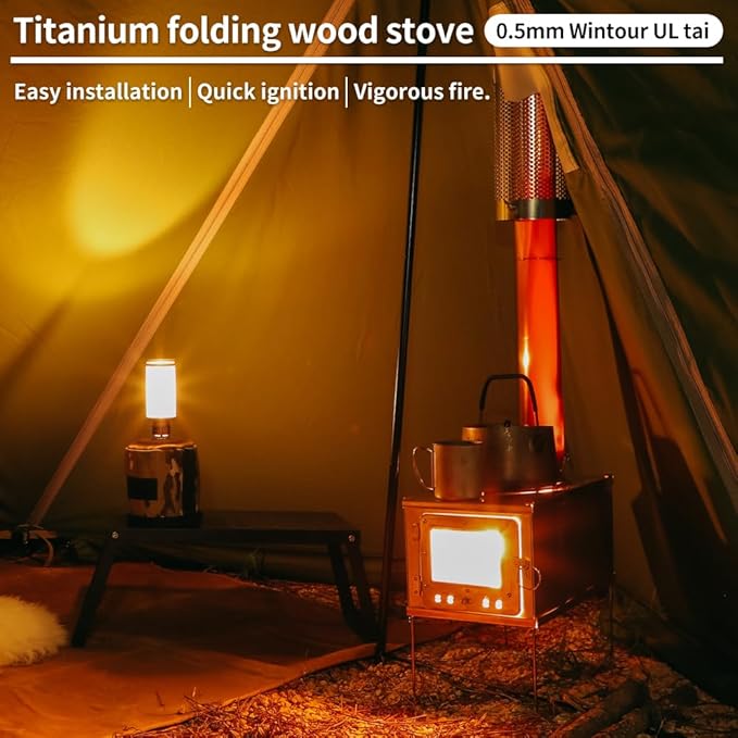 foldable titanium wood-burning stove WintourULtai0.5mmlightweight compact durable portable folding wood burning outdoor camping hiking bushcraft ultralight cooking heatingfirewood stove