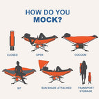 Portable Hammock with Stand, World's Best Mock ONE® Hammock, Compact Folding Framed Hammock with Adjustable Sunshade Canopy for Park, Backyard, Garden, Camping, Hiking, Mountaineering, Beaches- Orange