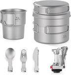 ZING TII Titanium Camping cookware Set, Camping Essentials，Camping Pot，Camping Gear，Camping pots and Pans Set with Pots, Cups，Pans，Tableware.