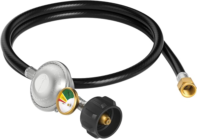 Propane Hose Regulator 3FT with Gauge Gas Grill Replacement Parts for Blackstone 28" & 36" Griddles, Weber, Nexgrill Grills, Camp Chef Stove, Propane Patio Heater and Fire Pit