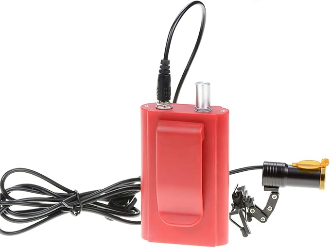 Dental Protable LED Head Light Lamp for Dental Surgical Medical Binocular Loupe Metal Clip with Plastic Body for Fast Heat Dissipation (Red)