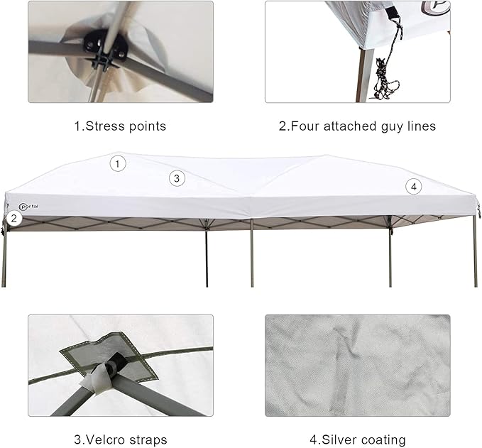 PORTAL 10x20 Canopy Replacement Cover, Pop Up Canopy Tent Top Cover Without Frame Legs Instant Patio Gazebo Pergola Sun Shade, White