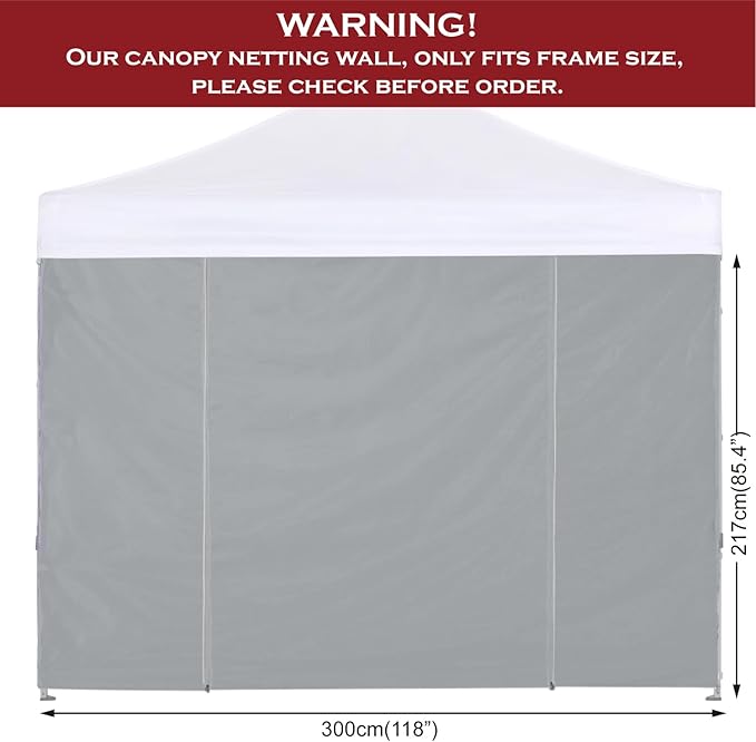 COOSHADE Instant Canopy SunWall 10x10 Canopy SideWall for Pop up Canopy Tent, 1 Pack Door Wall Only, Grey