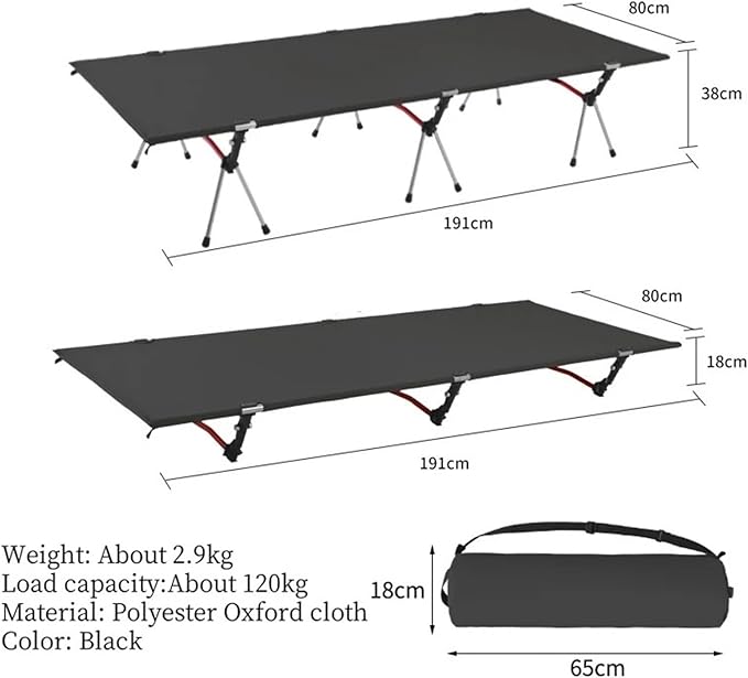 Folding Camping Cot Camping Bed Aluminum Alloy Folding Ultra-Light Lightweight Outdoor Camping Tent Break 4/3pcs Rods(80cm Balck B)