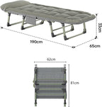 Folding Bed with Thick Cotton Mattress, 6-Position Adjustable with Side Pocket Single Person Portable Cot Chair for Bedroom Living Room Office, Outdoor Foldable Camping Cot(190 * 65 * 33cm)