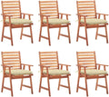 Patio Dining Chairs 6 pcs,Lawn Chair,Camping Chair,Garden Chair,Featuring Slatted Design,Waterproof Cushion,Each Cushion Features 2 Sets of Ropes, with Cushions Solid Acacia Wood