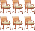 Patio Dining Chairs 6 pcs,Lawn Chair,Camping Chair,Garden Chair,Featuring Slatted Design,Waterproof Cushion,Each Cushion Features 2 Sets of Ropes, with Cushions Solid Acacia Wood