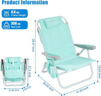 SUNNYFEEL Low Beach Chairs for Adults 5 Position Lay Flat, Portable Folding Backpack Beach Chair Heavy Duty with Cooler Bag, Cup Holder for Outdoor/Lawn/Picnic/Sand, Foldable Camping Chair