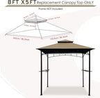 Grill Gazebo Replacement Canopy Roof – Hugline 5x8 Outdoor Grill Shelter Canopy Top Double Tiered BBQ Tent Cover Fit for Model L-GG001PST-F (Khaki)