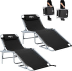 #WEJOY 2 Pack Outdoor Chaise Lounge Chair - Portable Folding Patio Pool Lounge Chair, 5 Positions Adjustable Reclining Camping Chair with Side Table,Shoulder Strap, Pillow for Beach Sunbathing Lawn