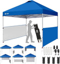 CROWN SHADES Canopy Tent, 10 x 10 Foot Portable Pop Up Outdoor Shelter with 2 Half Sidewalls, 1 Push Center Lock, UV Protection, and Carry Bag, Blue